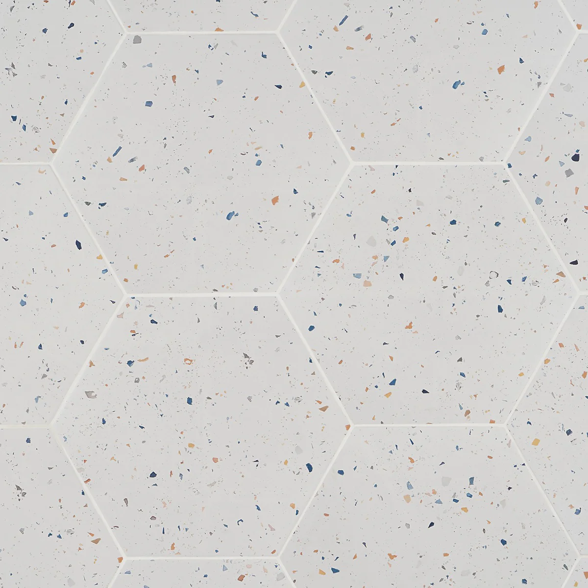Six Hexagon Multi White Matte Porcelain Tile - 12.5" Terrazzo Look - Image 5