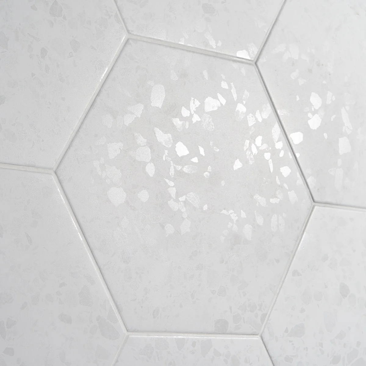 Six Hexagon White Terrazzo Look Matte Porcelain Tile - 12.5" - Image 3