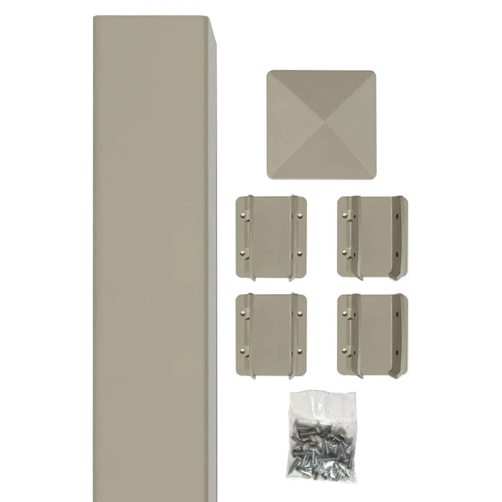 Sixth Avenue Tan Vinyl Fence Post Kit with 4 Brackets and Cap