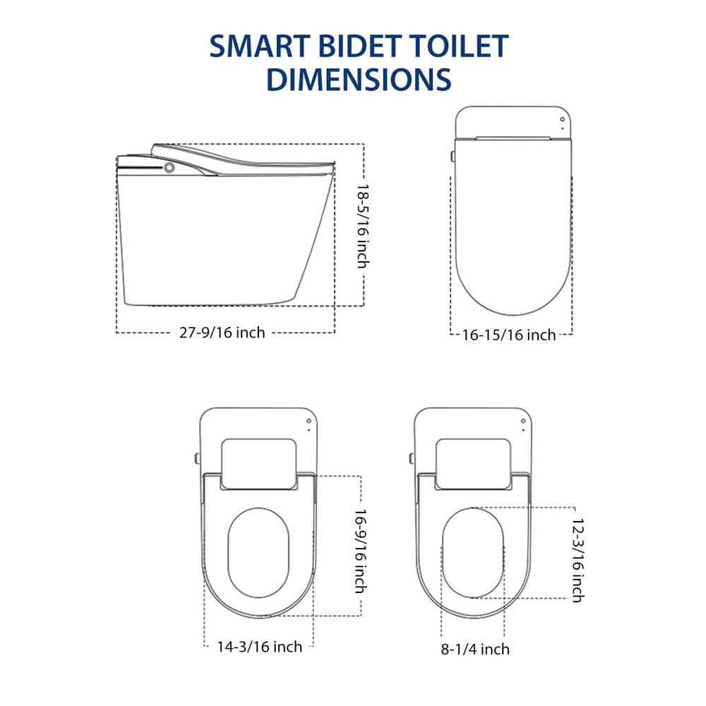 Smart 1-Piece 1.28 GPF Elongated Bidet Toilet with Heated Seat and Remote Control in Glossy White - Image 2