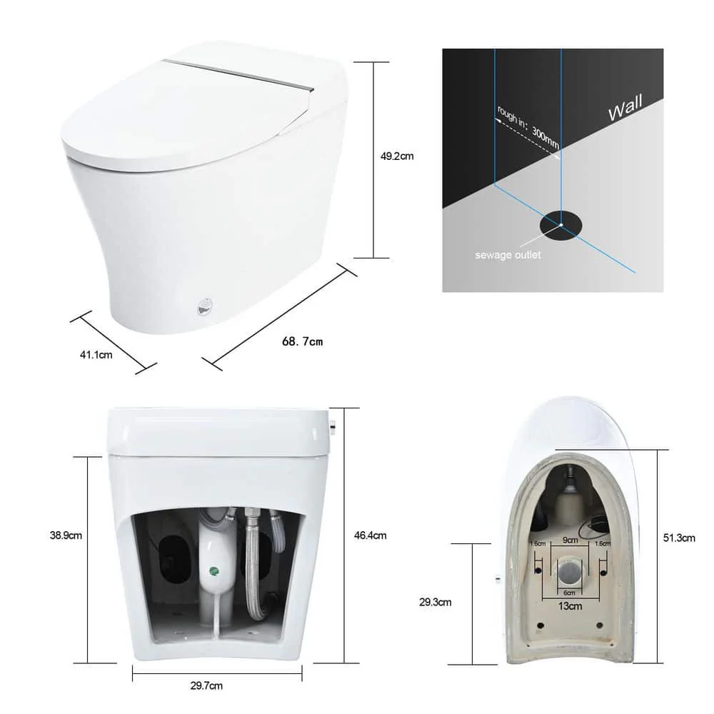Smart Bidet Toilet with Foot Sensor Flush - 1/1.28 GPF, Knob Control, Light, Soft Close - Image 2