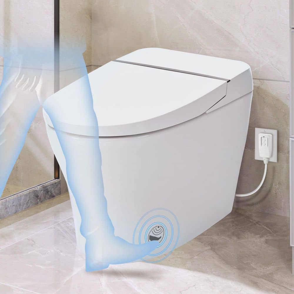 Smart Bidet Toilet with Foot Sensor Flush - 1/1.28 GPF, Knob Control, Light, Soft Close - Image 7