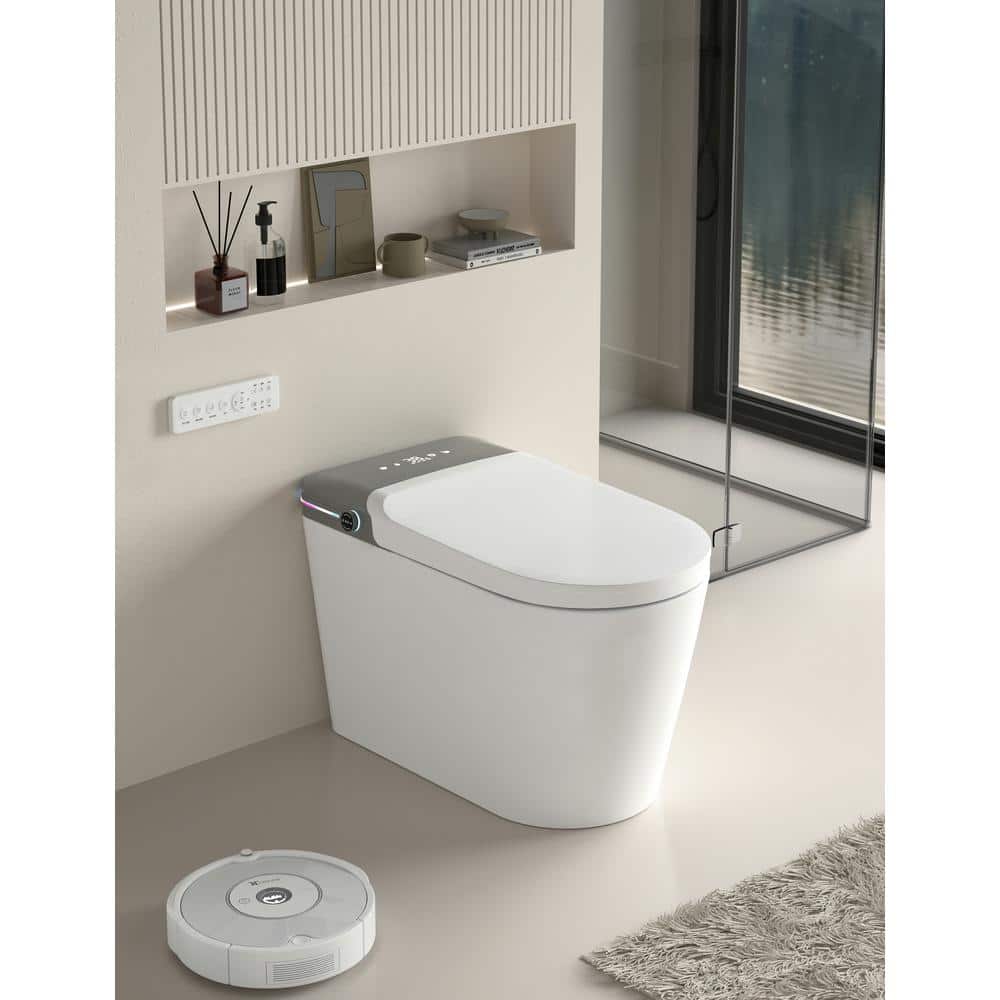 Smart Bidet Toilet with Remote Control and Deodorizing Almond Seat - 1.28 GPF, White - Image 2