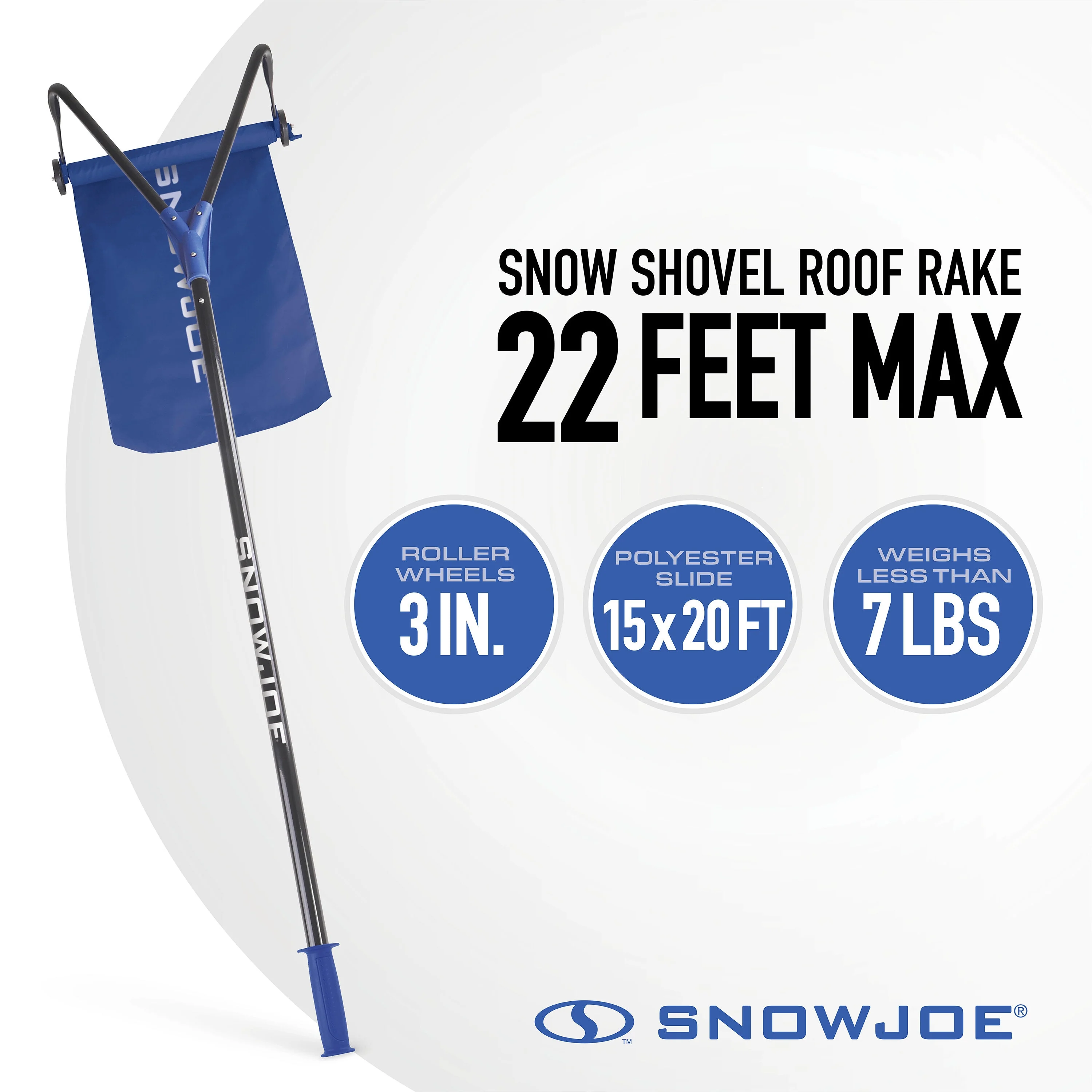 Snow Joe RJ208M Snow Shovel Roof Rake with 22-ft Max Reach, 15 in x 20 ft Polyester Slide