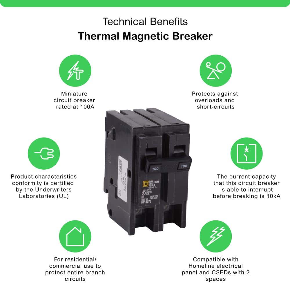 Square D Homeline 100-Amp 2-Pole Standard Trip Circuit Breaker, HOM2100C - Image 2