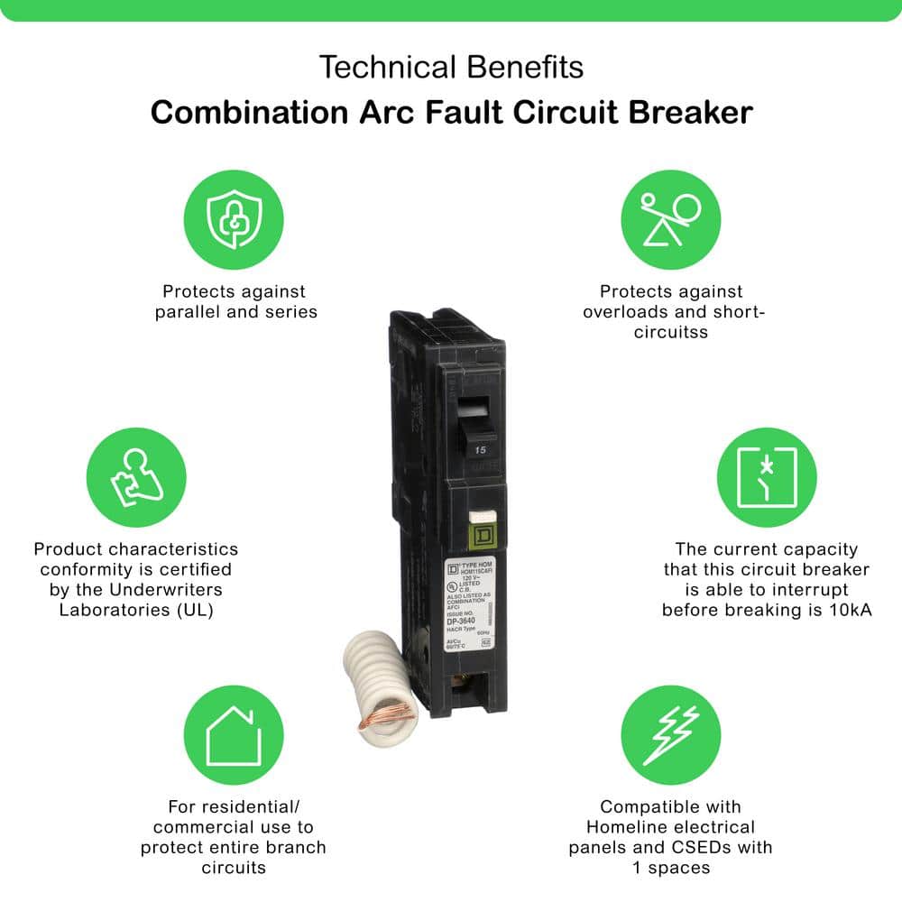 Square D Homeline 15-Amp Single-Pole Combination Arc Fault Circuit Breaker, HOM115CAFIC - Image 2