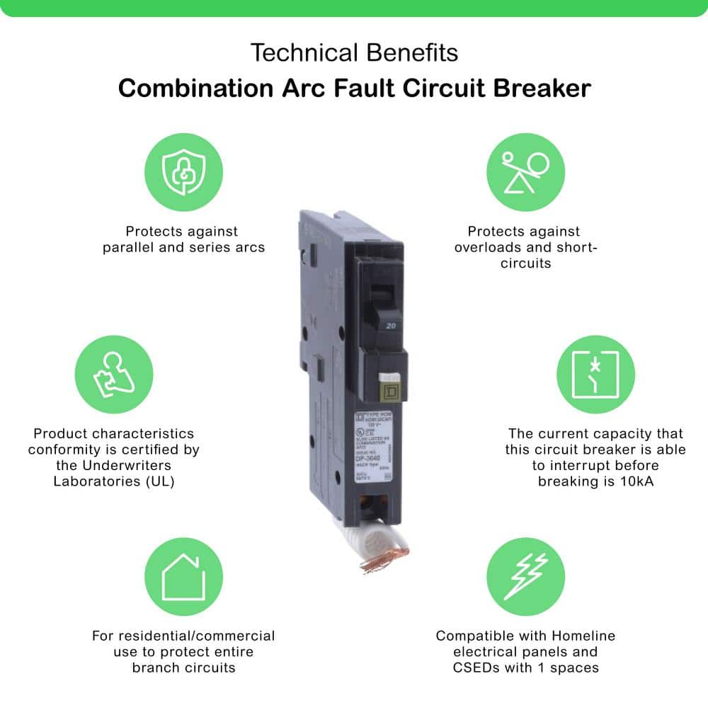 Square D Homeline 20-Amp Single-Pole Combination Arc Fault Circuit Breaker (HOM120CAFIC) - Image 2