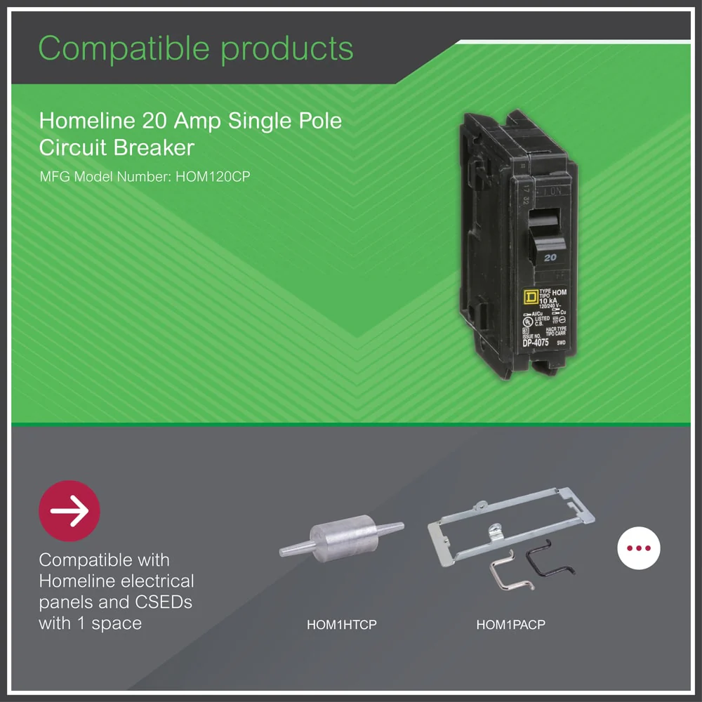 Square D Homeline 20-Amp Single-Pole Standard Trip Circuit Breaker, 120/240V, 10kA AIR (HOM120CP) - Image 6
