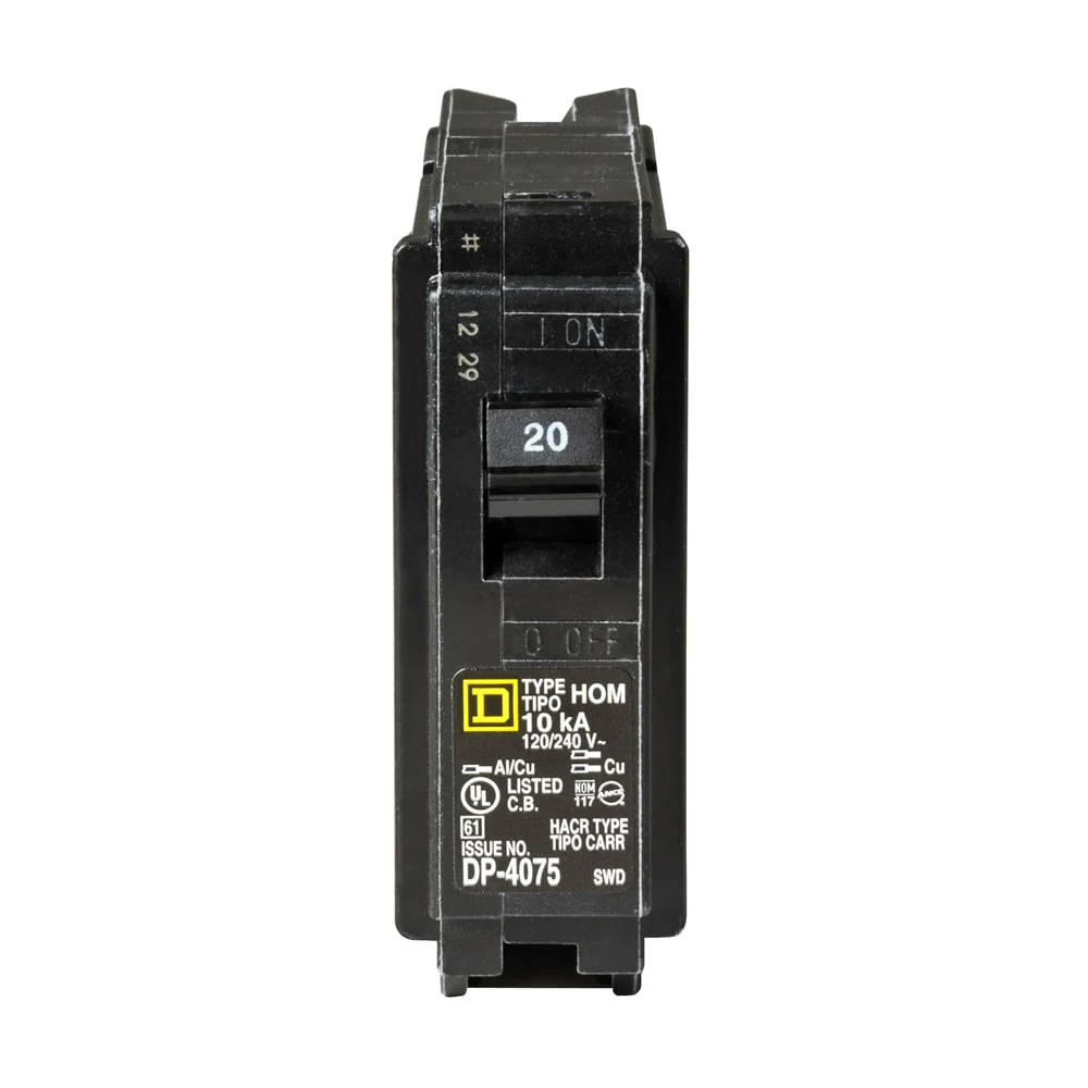 Square D Homeline 20-Amp Single-Pole Standard Trip Circuit Breaker, 120/240V, 10kA AIR (HOM120CP)