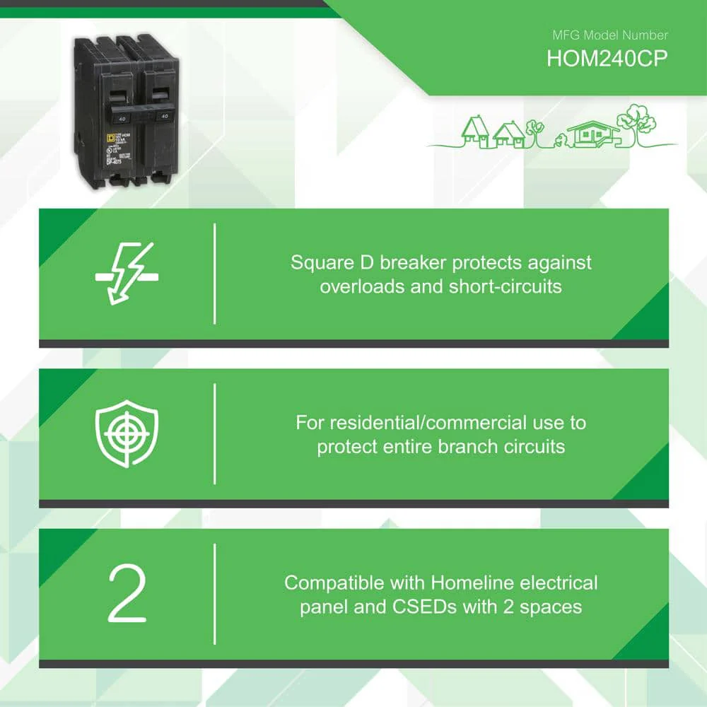 Square D Homeline 40-Amp 2-Pole Standard Trip Circuit Breaker, HOM240CP - Image 3