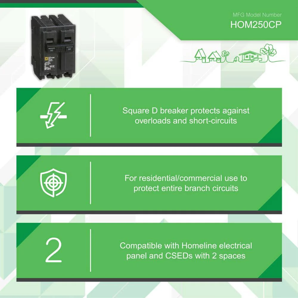 Square D Homeline 50-Amp 2-Pole Standard Trip Circuit Breaker, HOM250CP - Image 3
