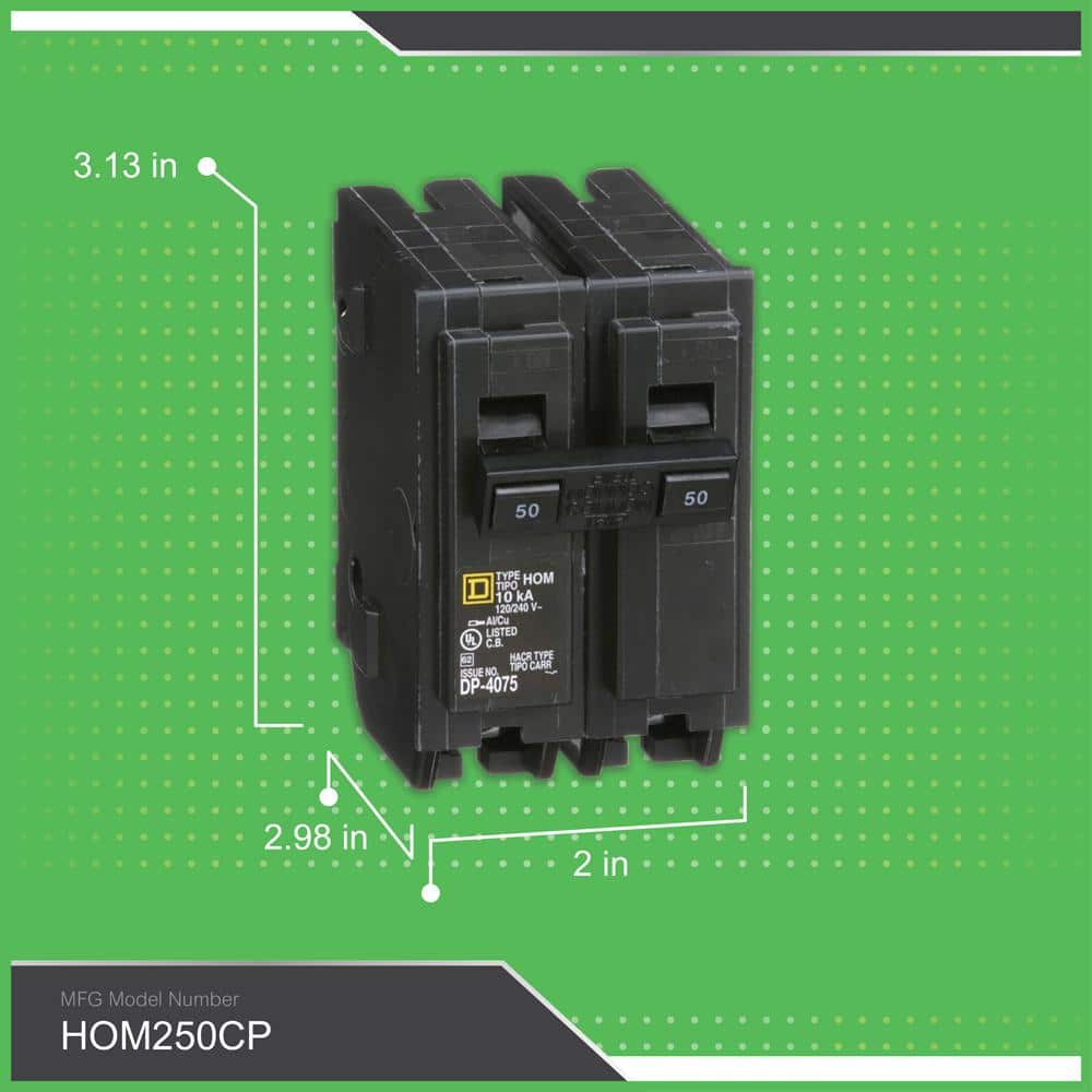Square D Homeline 50-Amp 2-Pole Standard Trip Circuit Breaker, HOM250CP - Image 4