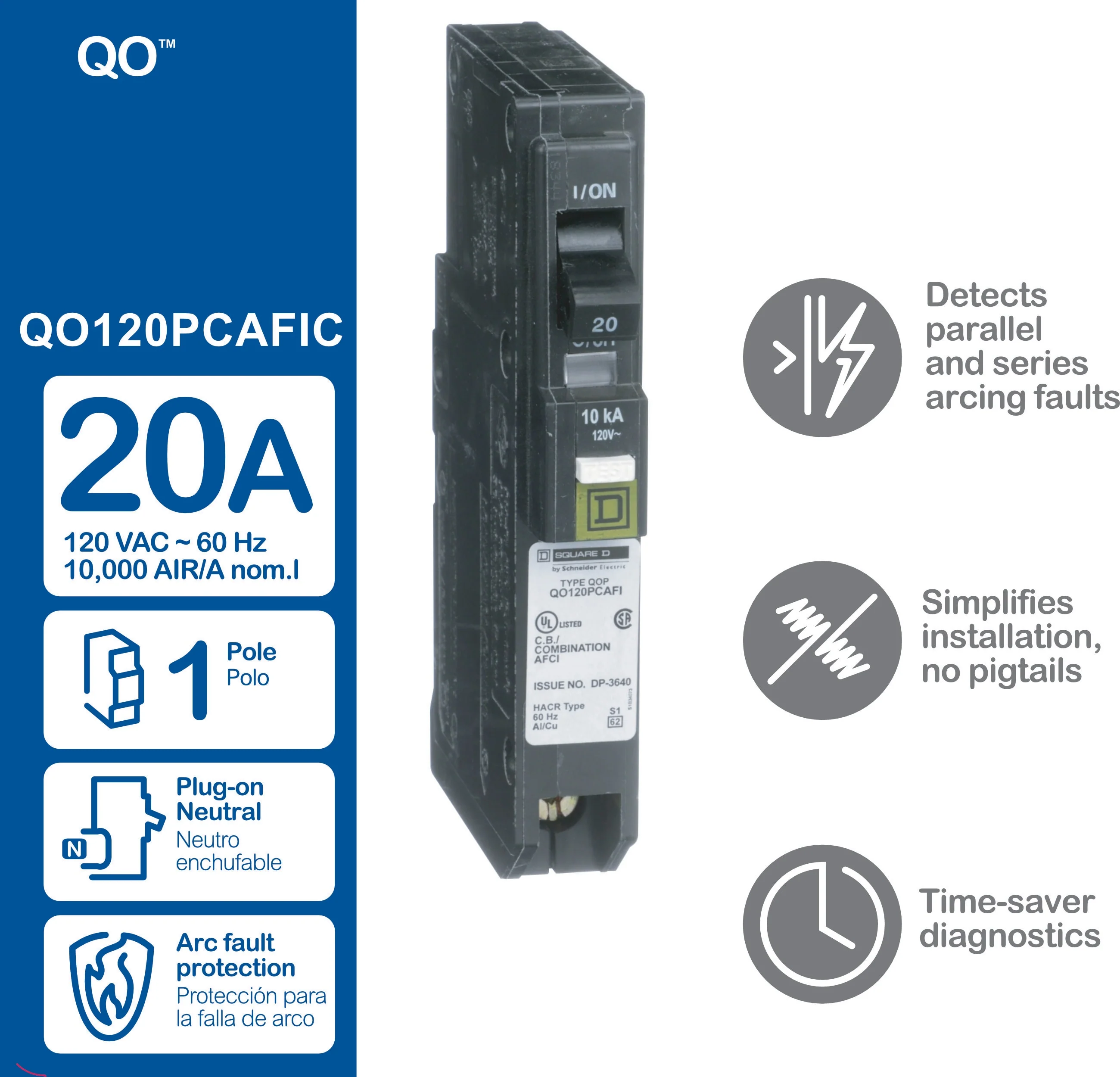 Square D QO 20-Amp 1-Pole Plug-On Neutral Combination Arc Fault Circuit Breaker (QO120PCAFIC) - Image 5