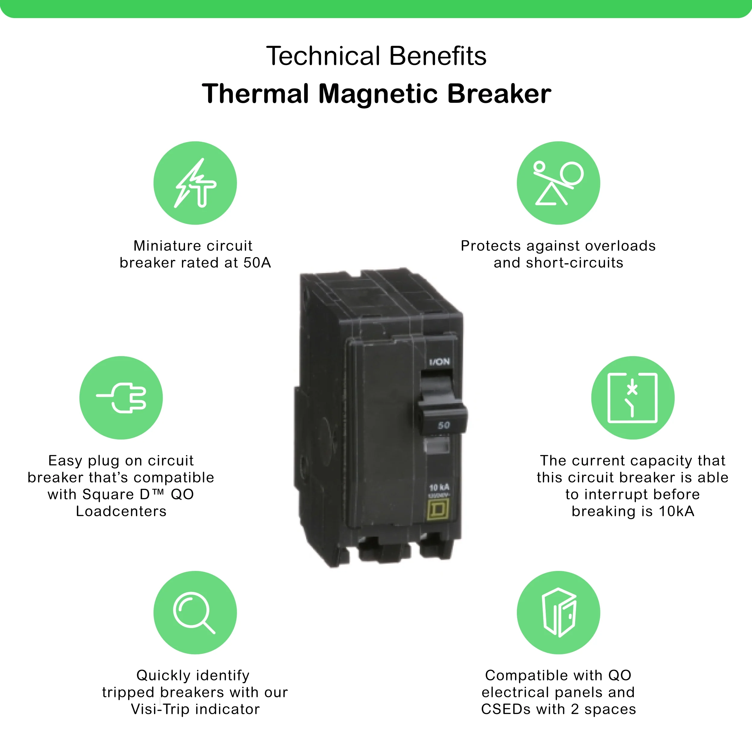 Square D QO 50-Amp 2-Pole Standard Trip Circuit Breaker, 120/240V, 10kA - Image 3