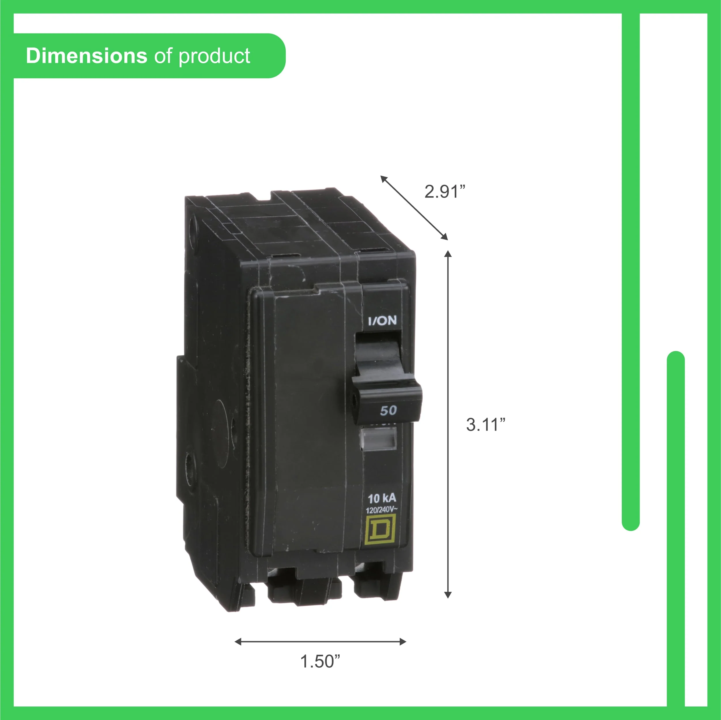 Square D QO 50-Amp 2-Pole Standard Trip Circuit Breaker, 120/240V, 10kA - Image 4