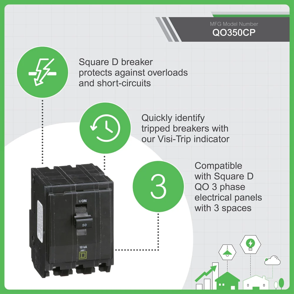 Square D QO 50-Amp 2-Pole Standard Trip Circuit Breaker, 120/240V, 10kA - Image 6