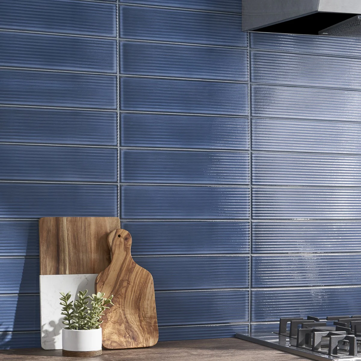 Stacy Garcia ArtBlock Fluted Denim Blue 4x16 Glossy Porcelain Tile - Image 2