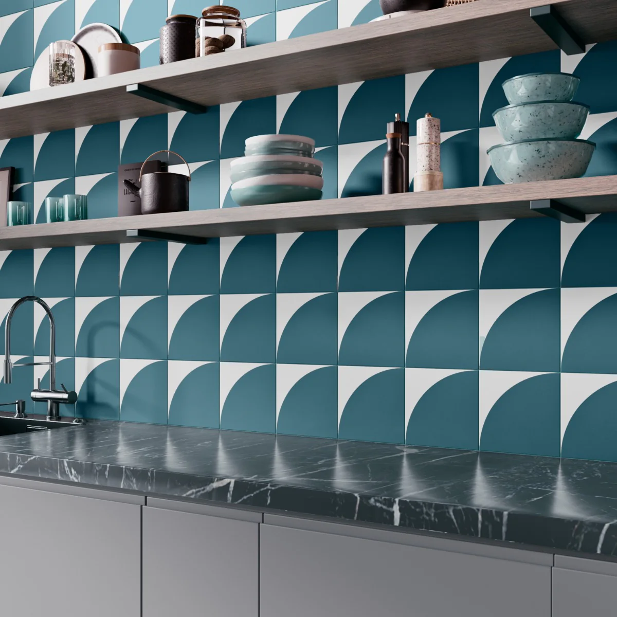 Stacy Garcia Maddox Deco Teal Blue 8x8 Matte Porcelain Tile - Image 8