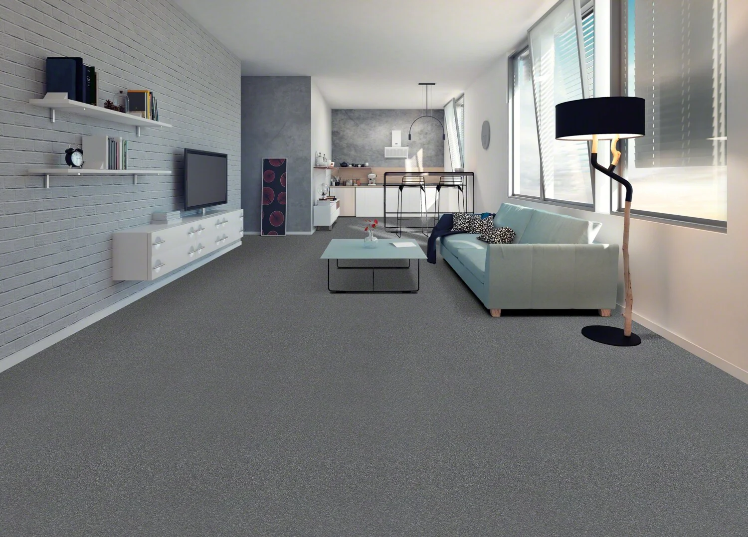STAINMASTER Essentials Blue Diamonds I 15-ft Concrete Textured Indoor Carpet, 48.8-oz Face Weight - Image 2