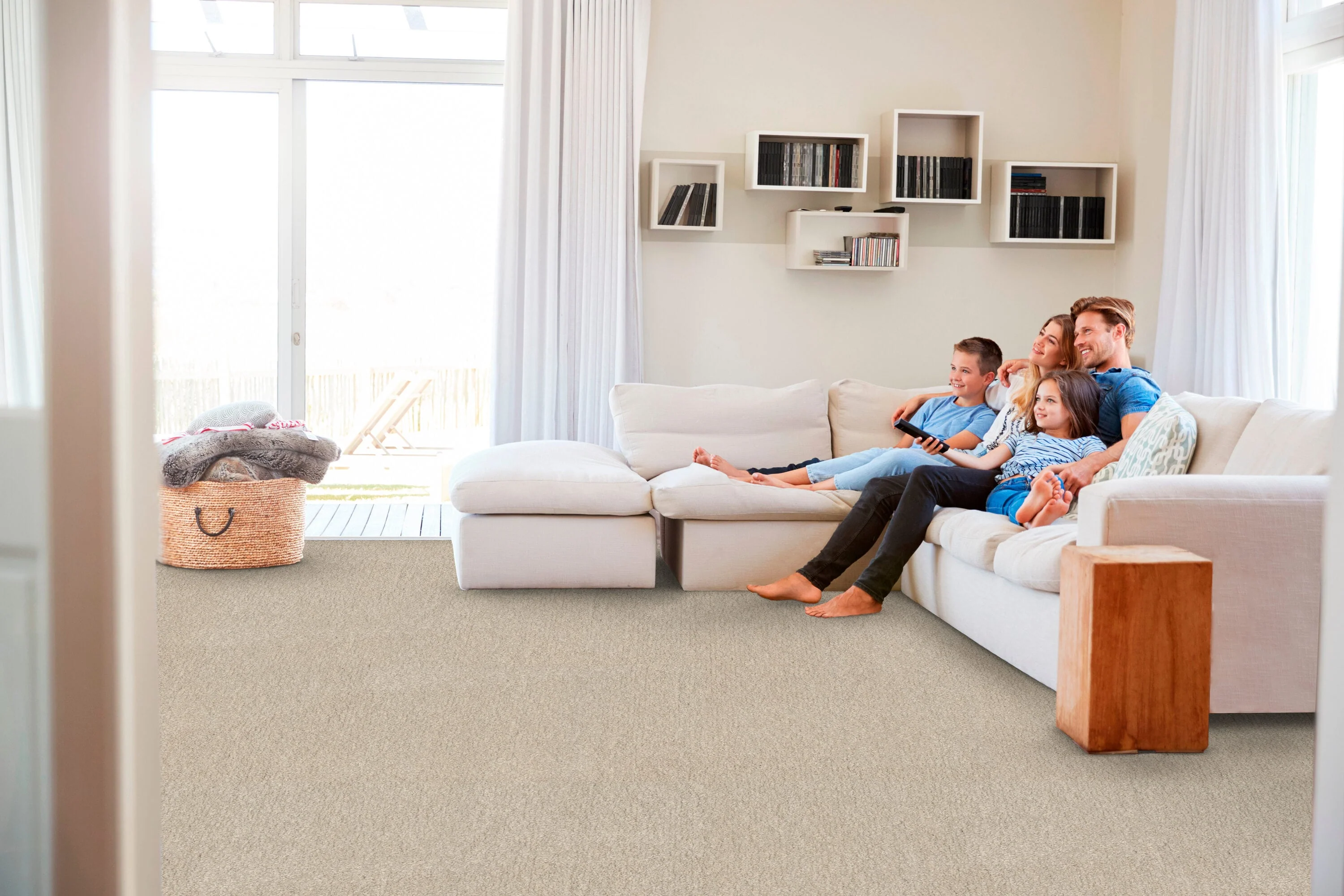 STAINMASTER Essentials Blue Diamonds II 12-ft Bleached Textured Indoor Carpet - Image 5