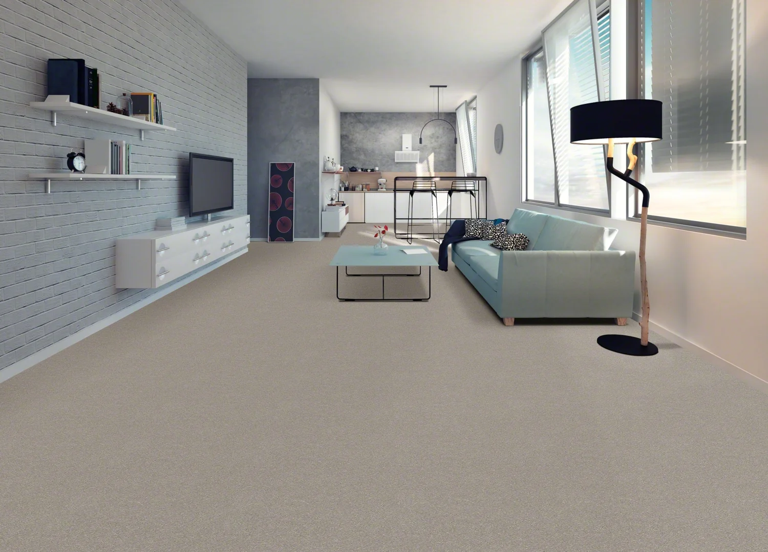 STAINMASTER Essentials Blue Diamonds II 12-ft Greige Textured Indoor Carpet - Image 2
