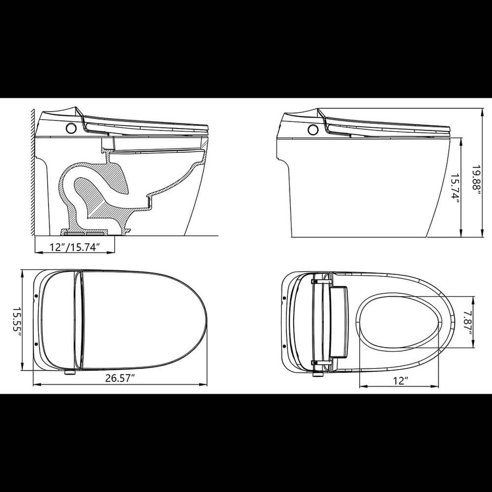 Staykiwi Matte Black Elongated Bidet Toilet 1.28 GPF with Adjustable Sprayer, Deodorizing, Soft Close - Image 2