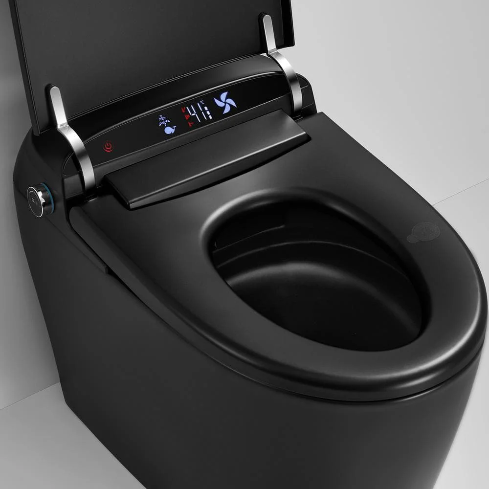 Staykiwi Matte Black Elongated Bidet Toilet 1.28 GPF with Adjustable Sprayer, Deodorizing, Soft Close - Image 8