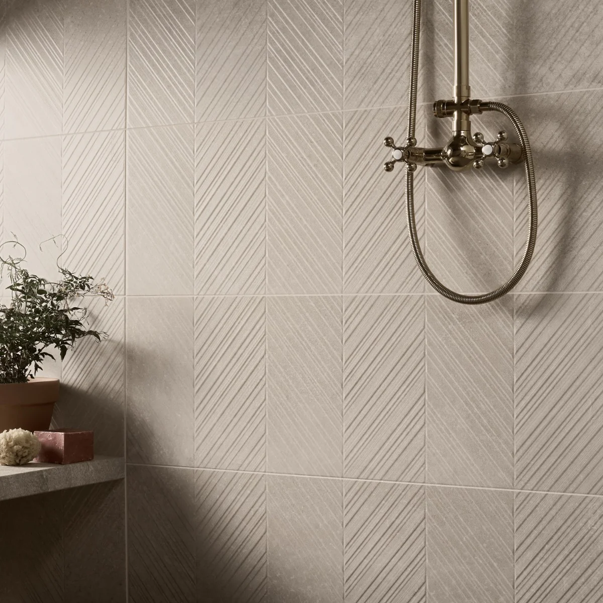 Stoneside Cream Beige Chevron 12x36 Matte Ceramic Tile - Image 2