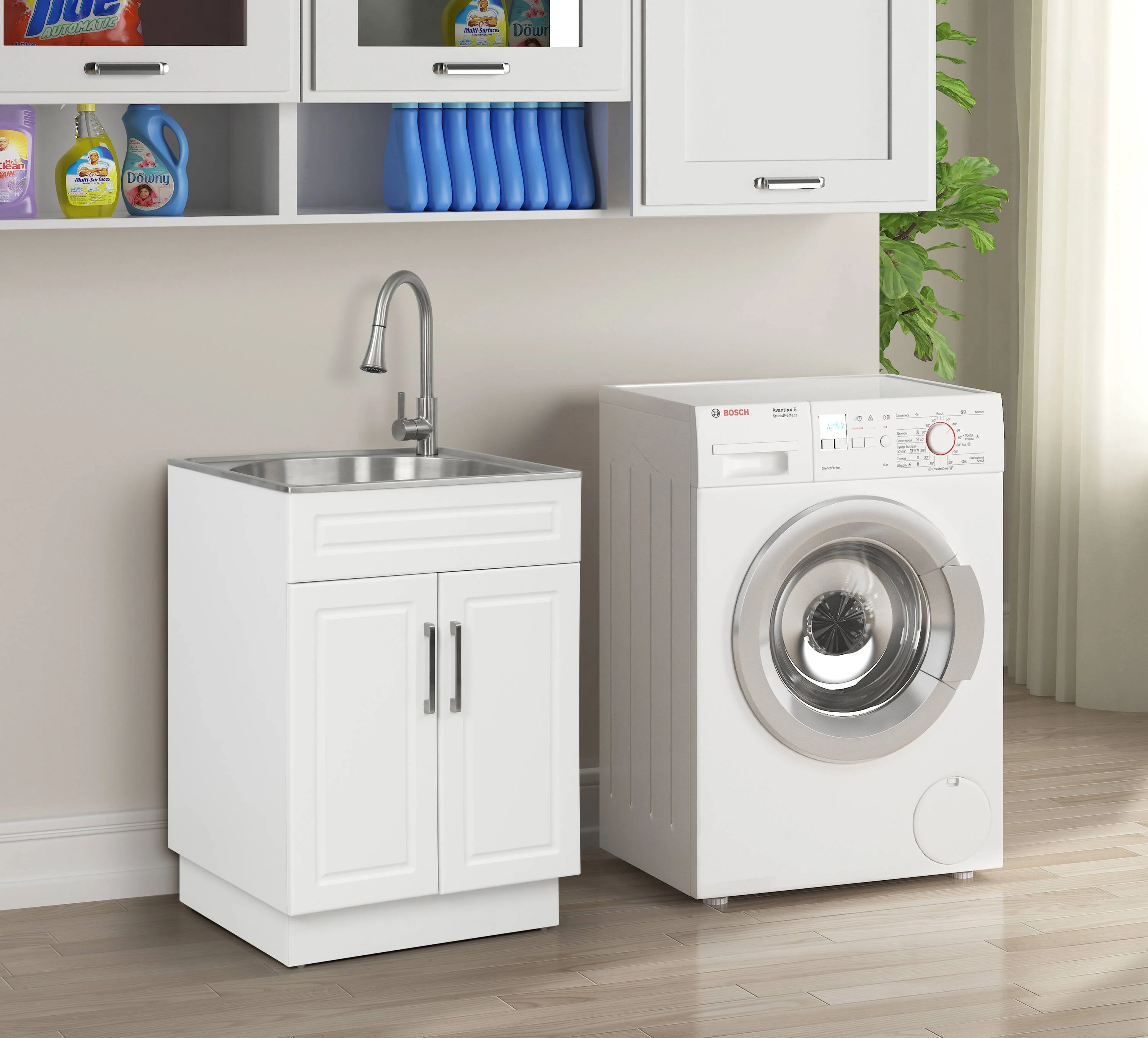 Style Selections 1-Basin Freestanding Utility Tub with Cabinet, Drain & Faucet - Image 4