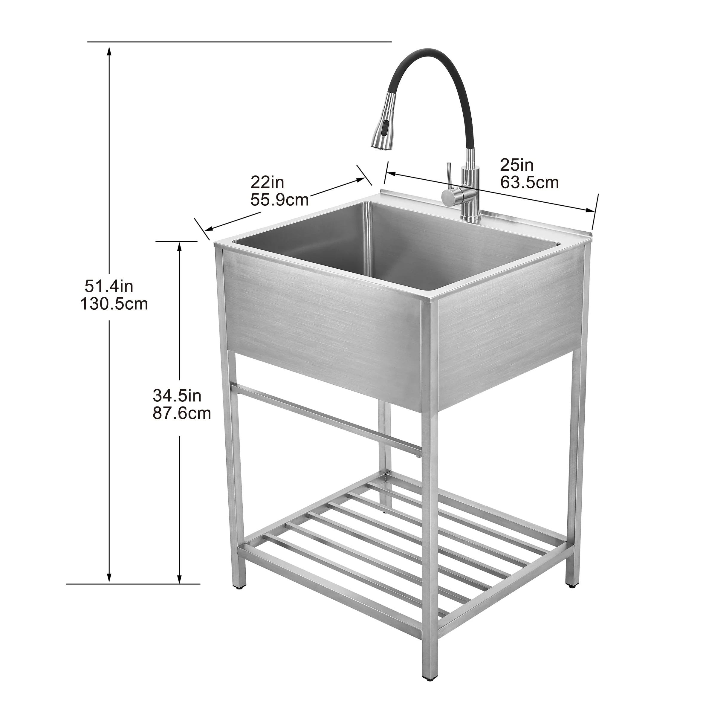 Style Selections Stainless Steel Freestanding Laundry Sink with Faucet - 22x25 Inch - Image 14