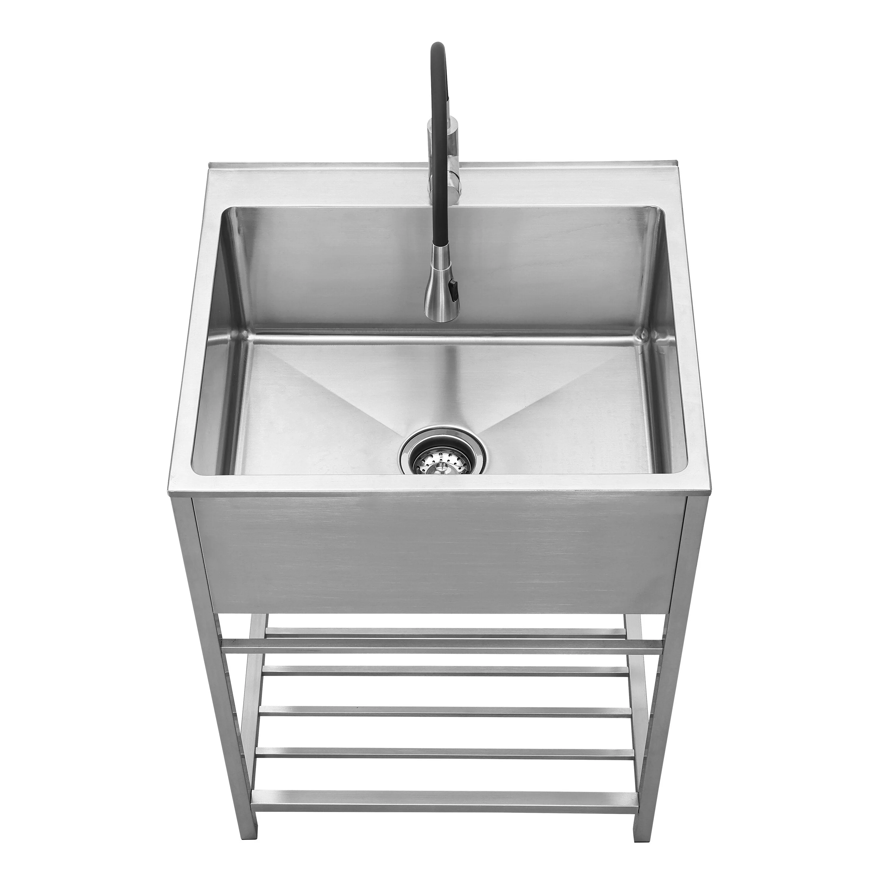 Style Selections Stainless Steel Freestanding Laundry Sink with Faucet - 22x25 Inch - Image 5