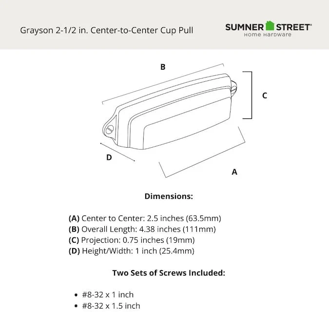 Sumner Street Home Hardware Grayson 2-1/2-in Center to Center Oil-Rubbed Bronze Rectangular Cup Drawer Pull - Image 5