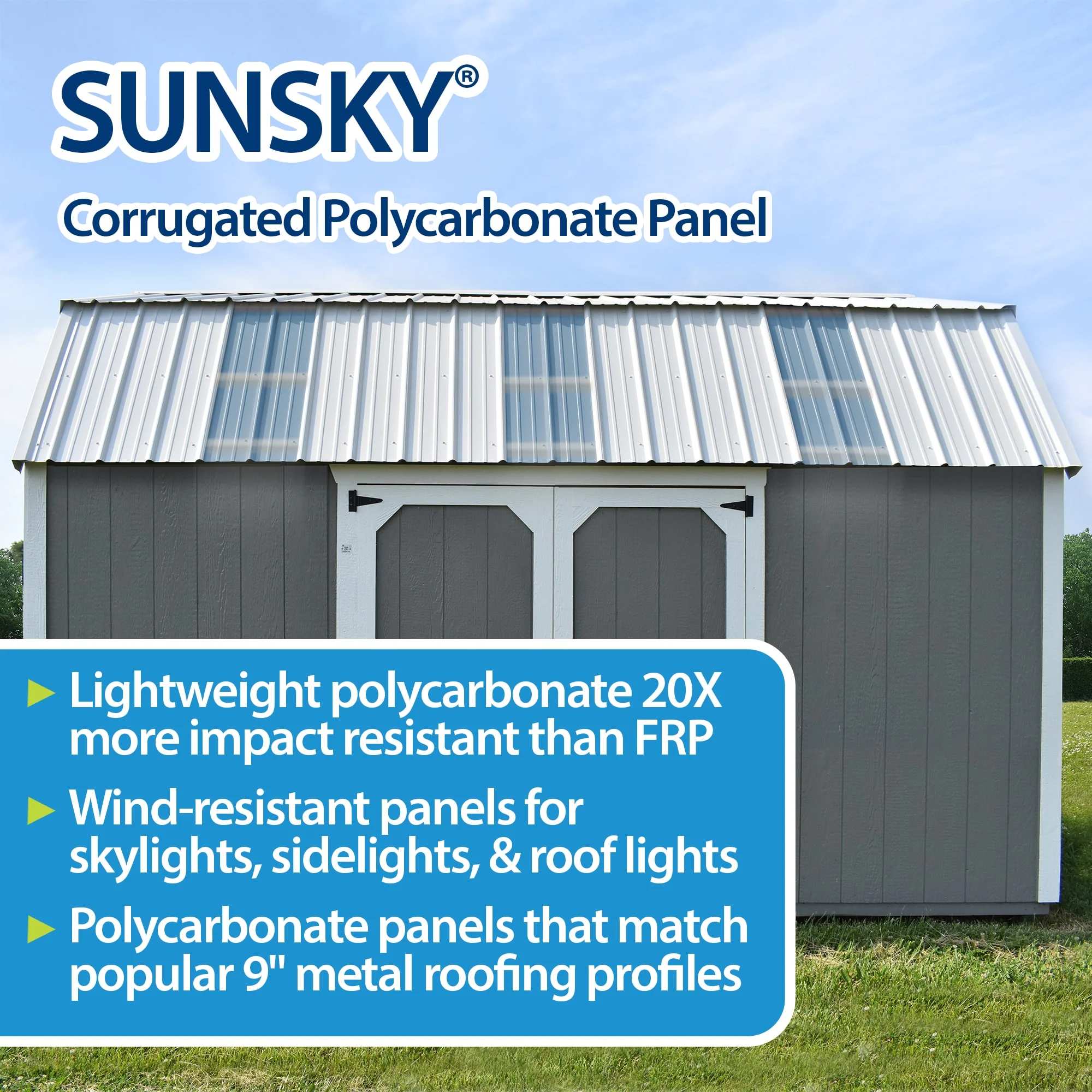 SUNSKY 3-ft x 6-ft Corrugated Clear Polycarbonate Roof Panel, 5-Pack - Image 3