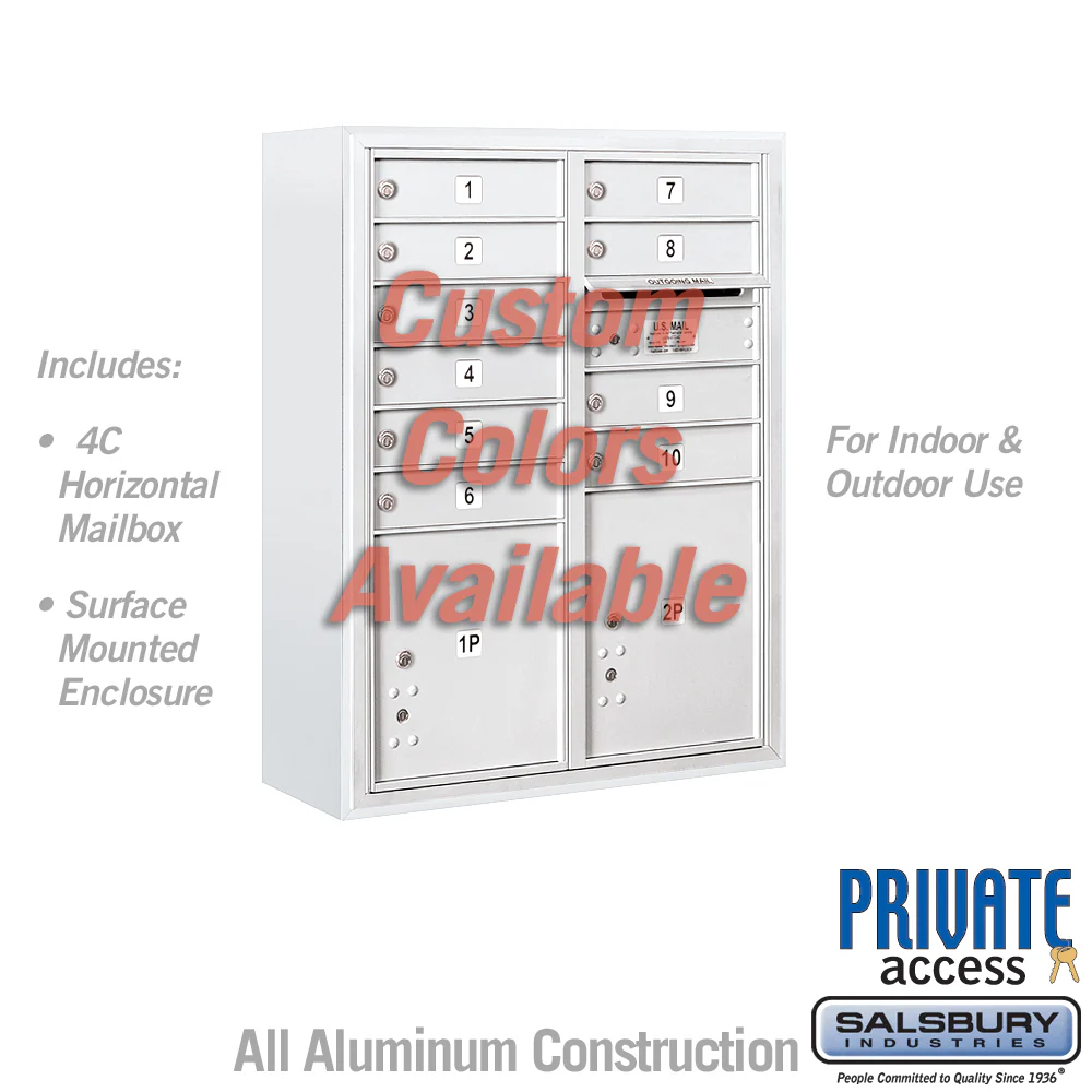 Surface Mounted 4C Horizontal Mailbox Unit - 10 Door High, Double Column, Front Loading, Private Access