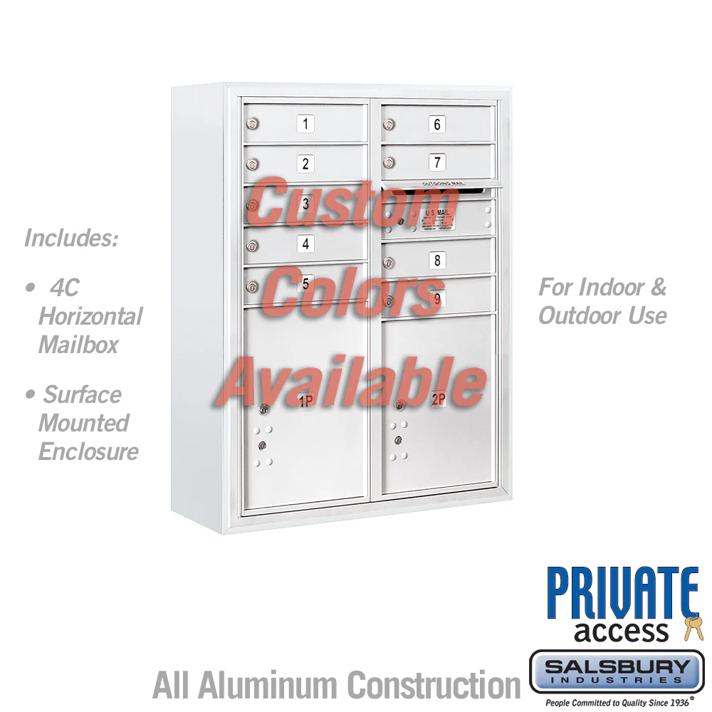 Surface Mounted 4C Horizontal Mailbox Unit - 10 Door High, Double Column, Private Access