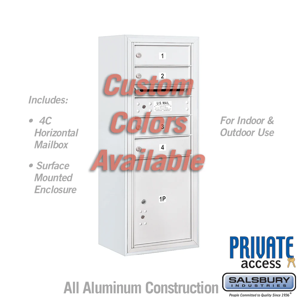 Surface Mounted 4C Horizontal Mailbox Unit - 10 Door High - Single Column - Private Access