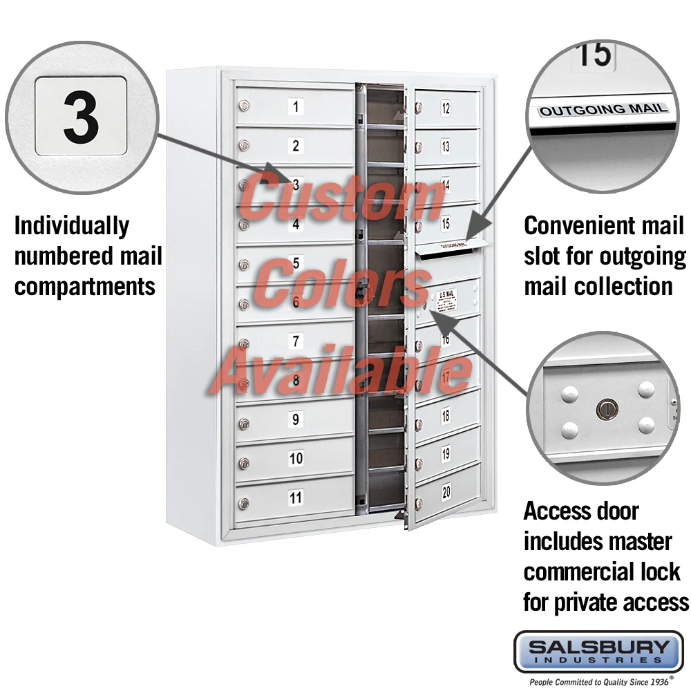 Surface Mounted 4C Horizontal Mailbox Unit - 11 Door High, Double Column, 20 MB1 Doors, Custom Color, Front Loading, Private Access - Image 2
