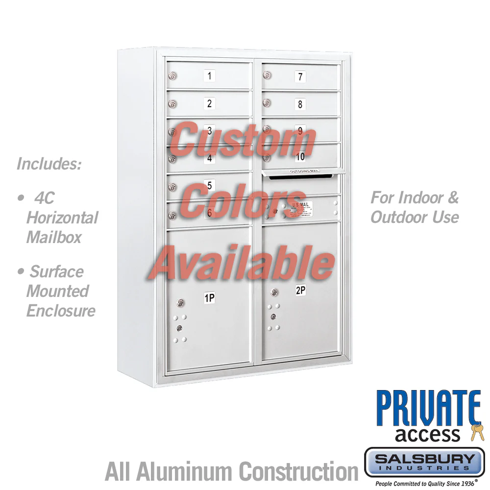 Surface Mounted 4C Horizontal Mailbox Unit - 11 Door High, Double Column, Custom Color, Front Loading, Private Access
