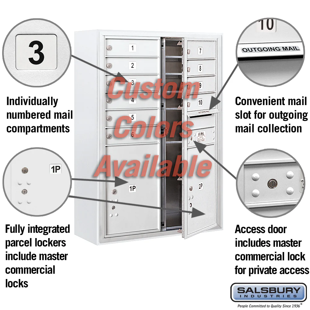 Surface Mounted 4C Horizontal Mailbox Unit - 11 Door High, Double Column, Custom Color, Front Loading, Private Access - Image 2