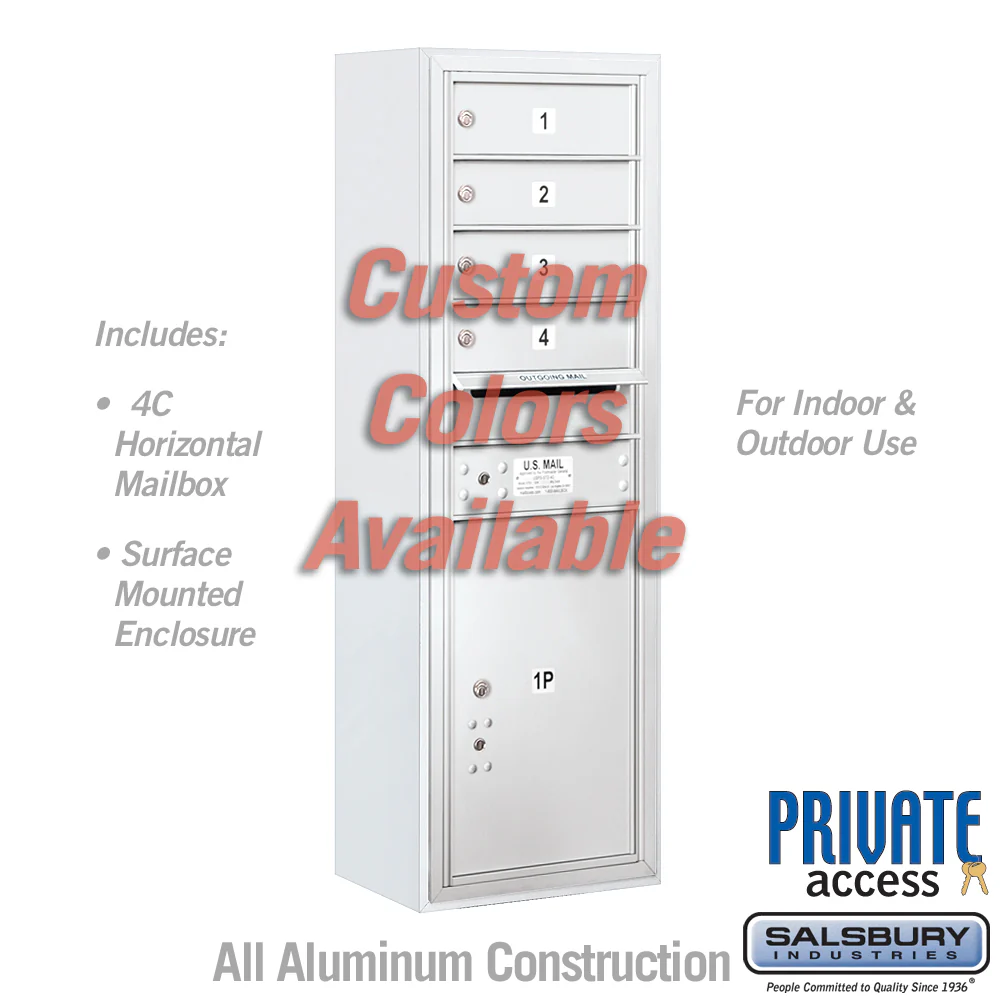 Surface Mounted 4C Horizontal Mailbox Unit - 11 Door High - Single Column - Front Loading - Private Access