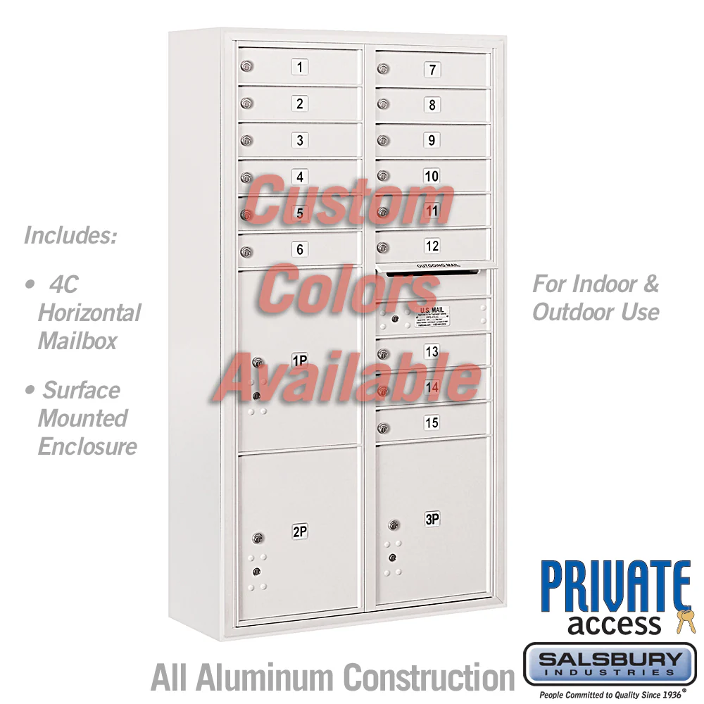 Surface Mounted 4C Horizontal Mailbox Unit - Double Column - 15 MB1 Doors - Custom Color - Front Loading - Private