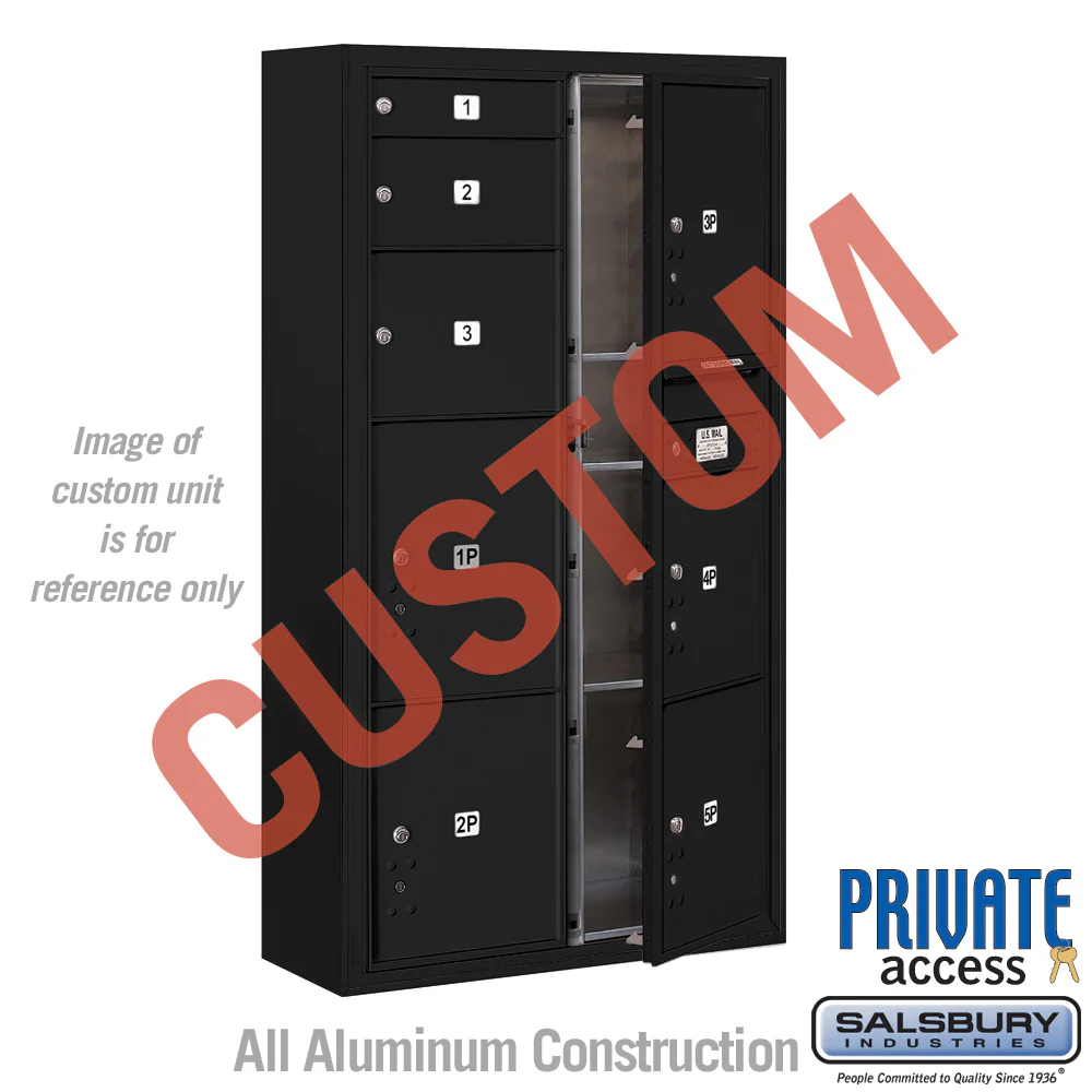 Surface Mounted 4C Horizontal Mailbox Unit - Double Column - Black - Front Loading - Private Access