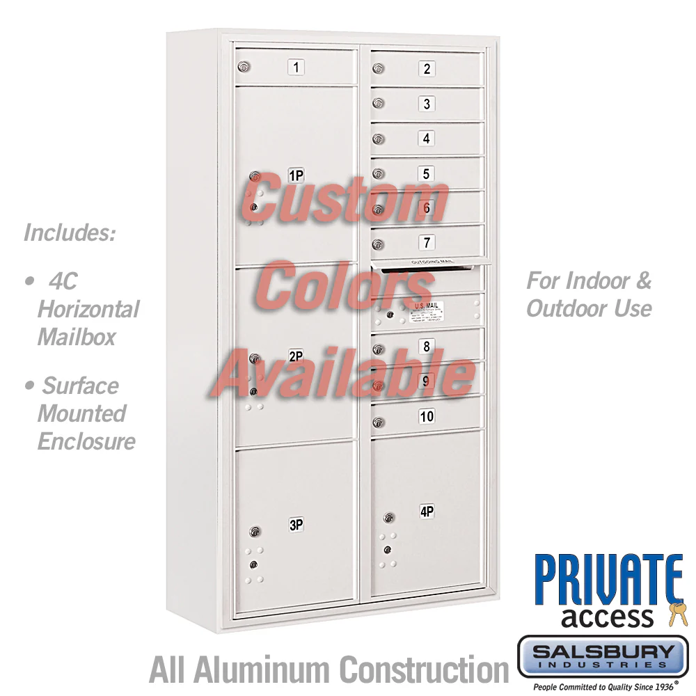 Surface Mounted 4C Horizontal Mailbox Unit - Double Column, Custom Color, Front Loading
