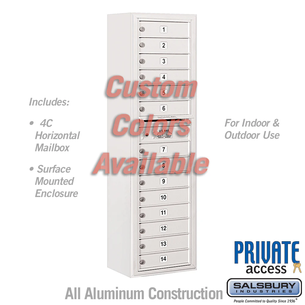 Surface Mounted 4C Horizontal Mailbox Unit with 14 MB1 Doors, Custom Color, Front Loading, Private Access