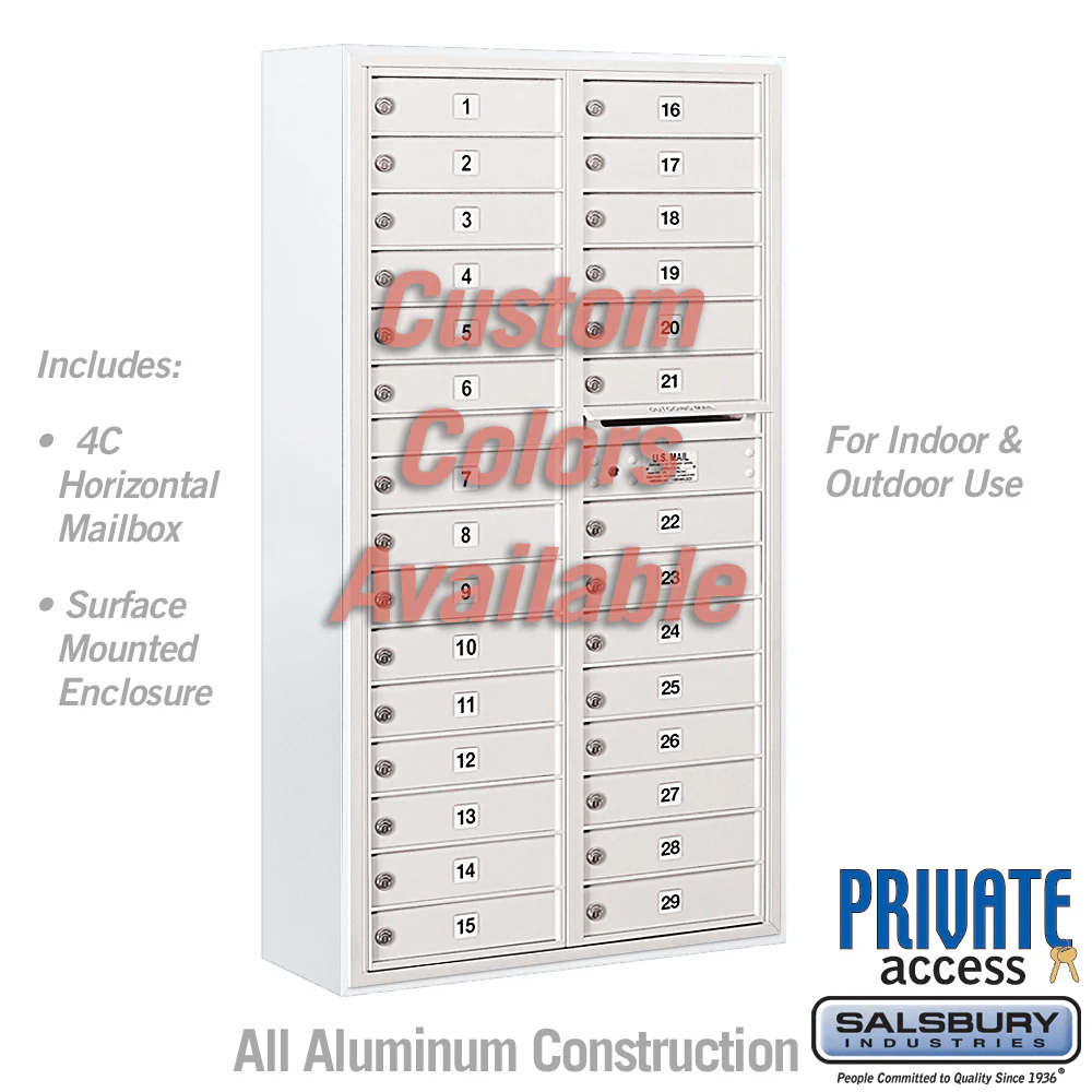Surface Mounted 4C Horizontal Mailbox Unit with 29 MB1 Doors, Custom Color, Front Loading, Private Access
