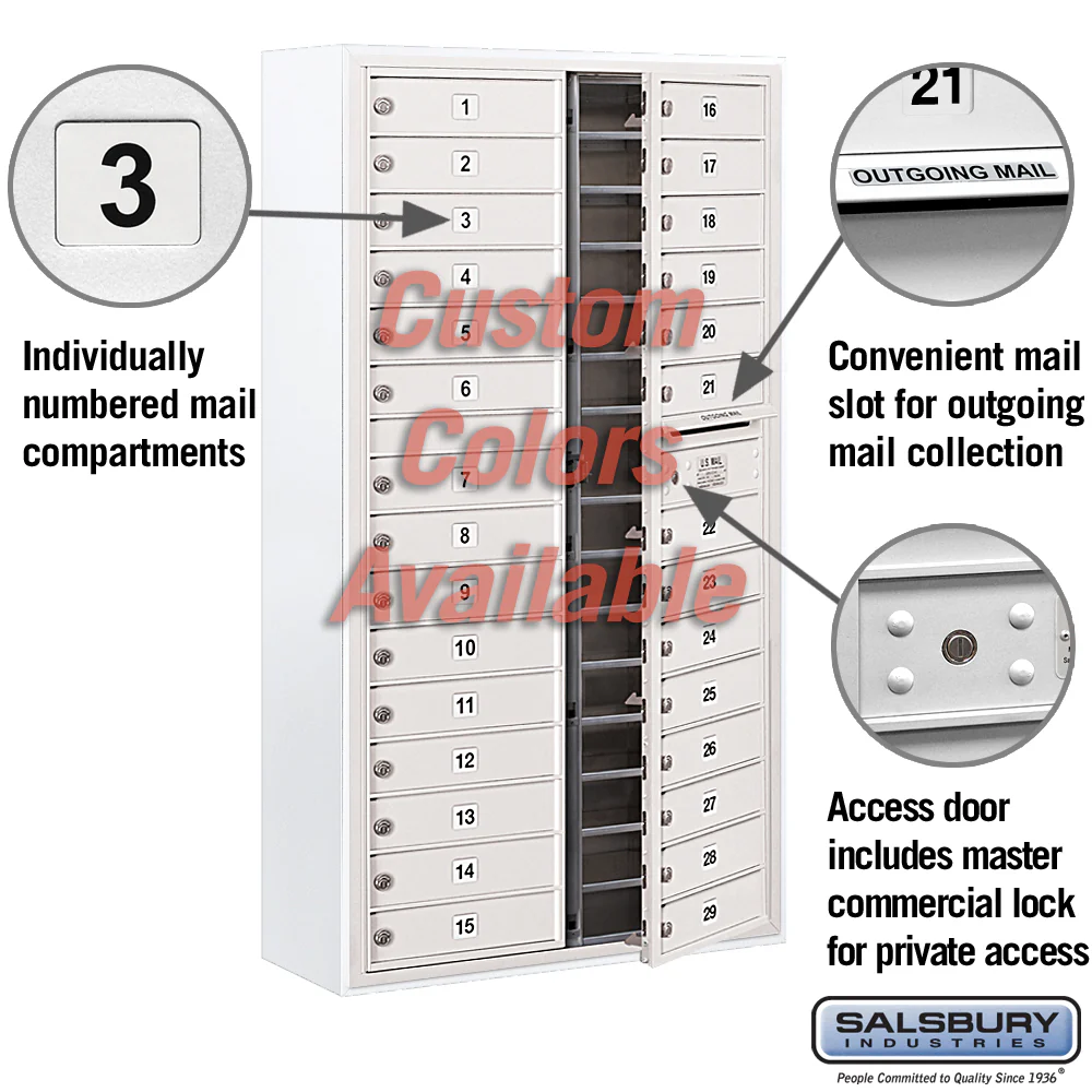 Surface Mounted 4C Horizontal Mailbox Unit with 29 MB1 Doors, Custom Color, Front Loading, Private Access - Image 2