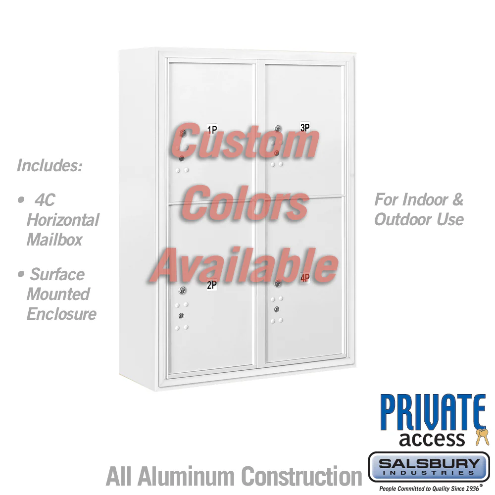 Surface Mounted 4C Horizontal Mailbox Unit with Parcel Locker - Double Column - Private Access