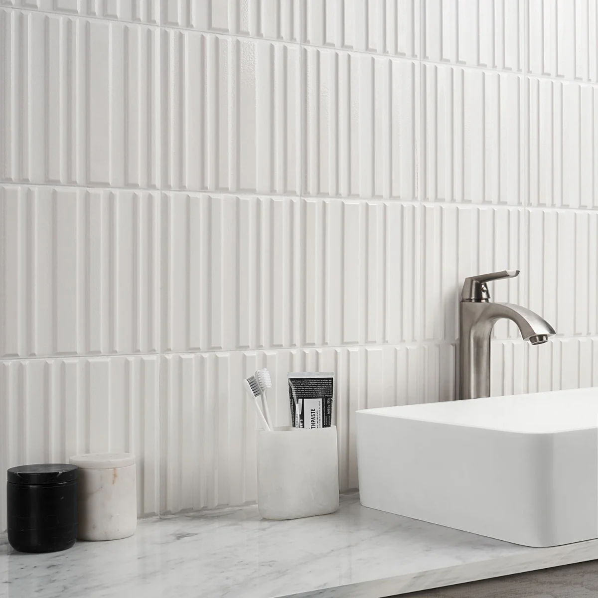 Sydney White 8x16 3D Mixed Finish Ceramic Wall Tile