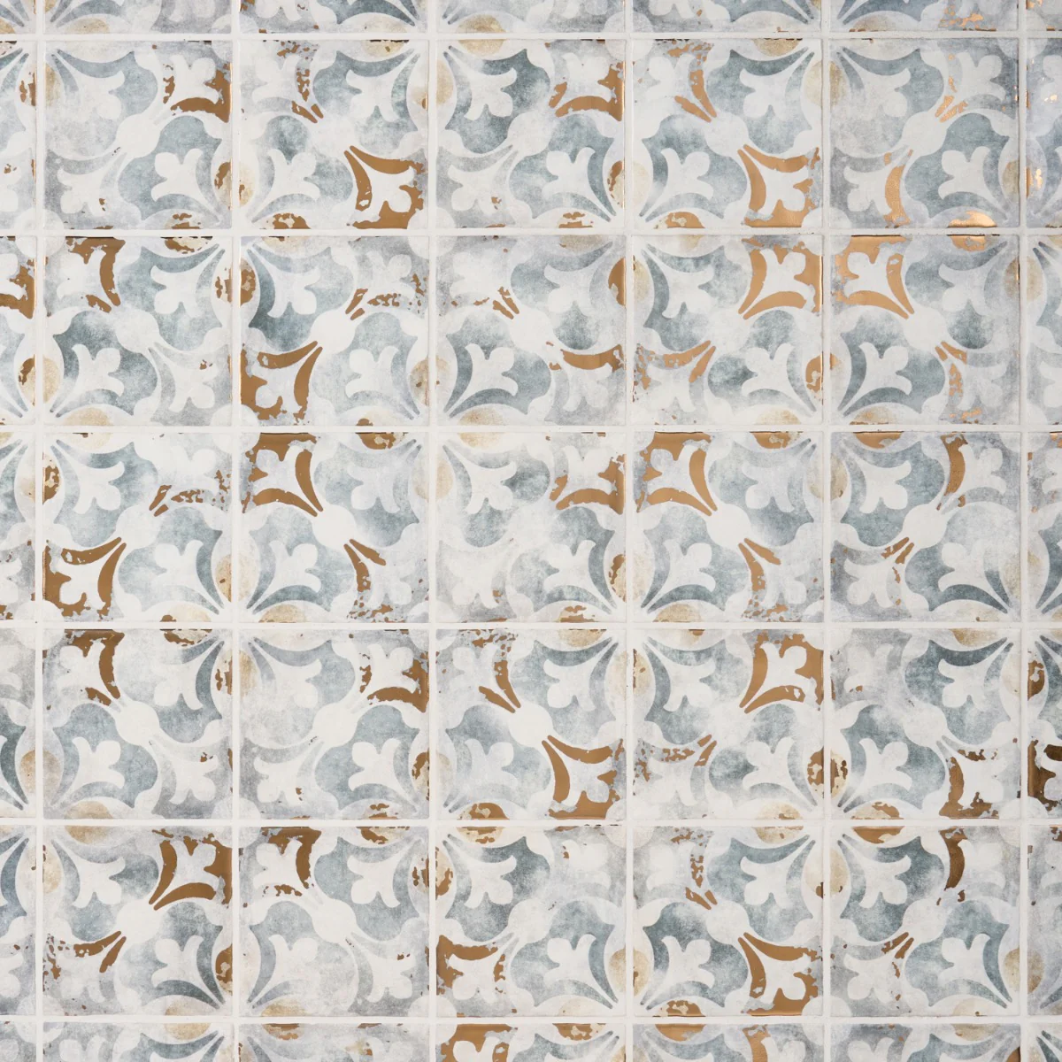 Talia Bossa Blue Gray Ceramic Tile with Gold Accents, 5x5 Matte Finish - Image 3