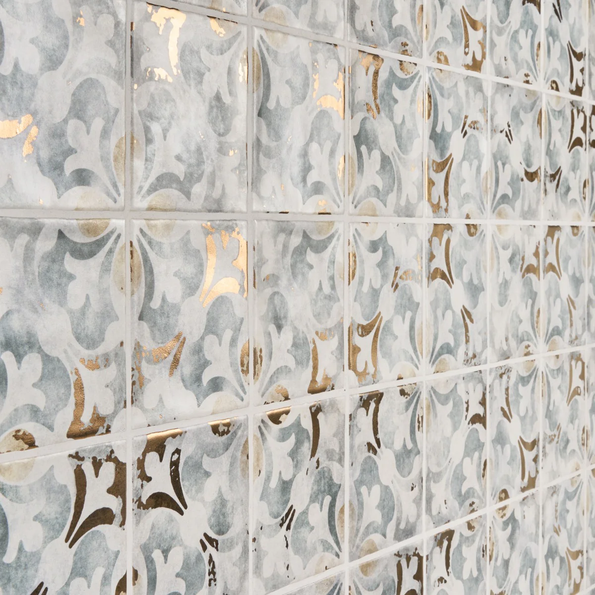 Talia Bossa Blue Gray Ceramic Tile with Gold Accents, 5x5 Matte Finish - Image 4